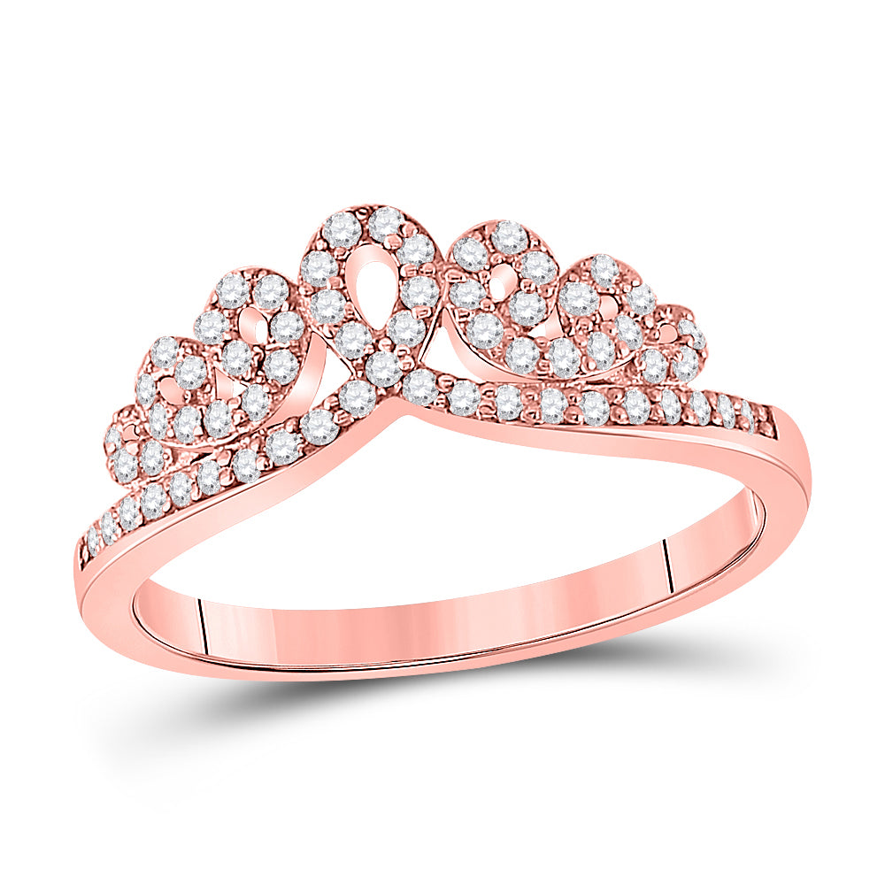 10K Rose Gold Womens Round Diamond Fashion Crown Band Ring 1/3 Cttw, Womens Size: 5-10