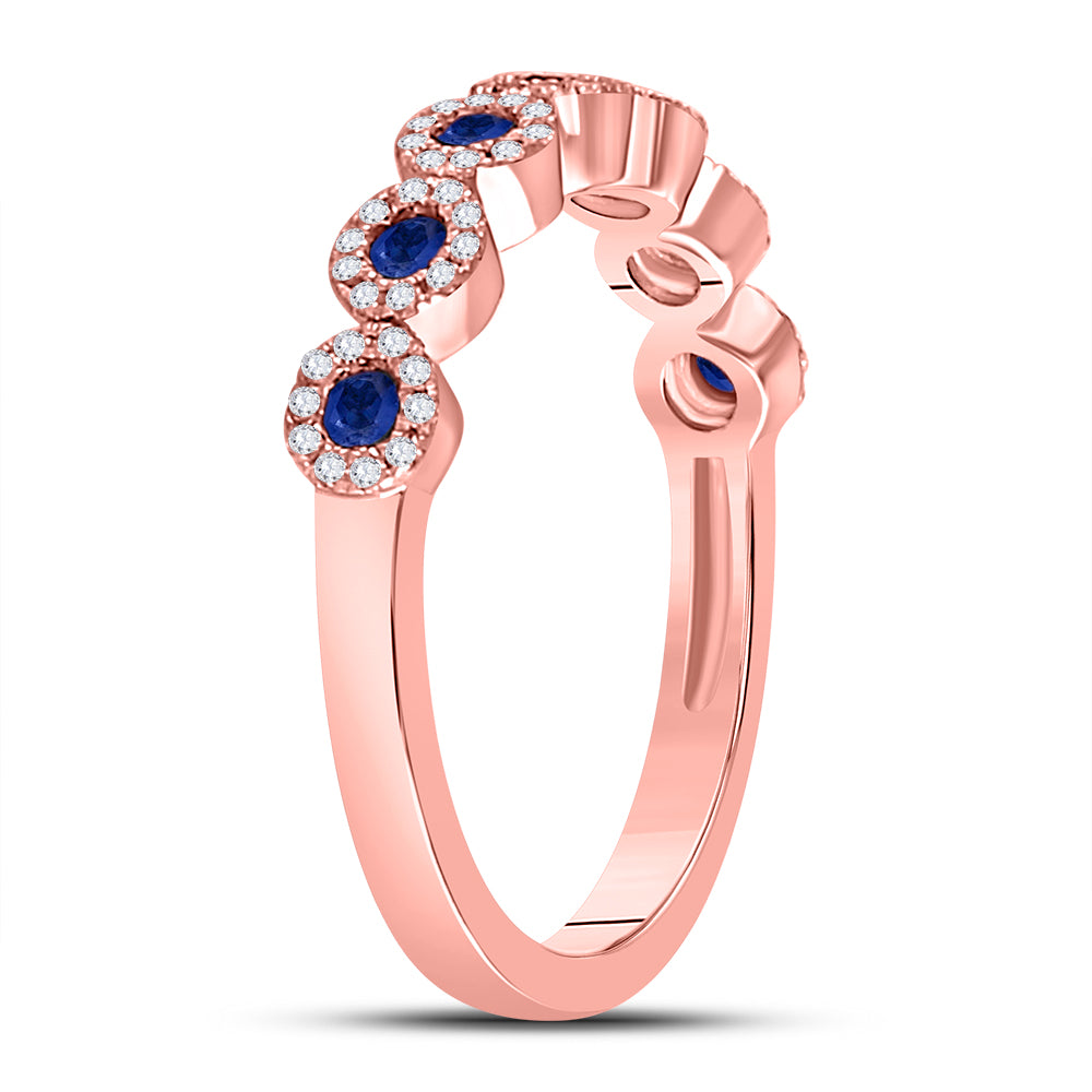 10K Rose Gold Womens Round Blue Sapphire Stackable Band Ring 1/2 Cttw, Womens Size: 5-10