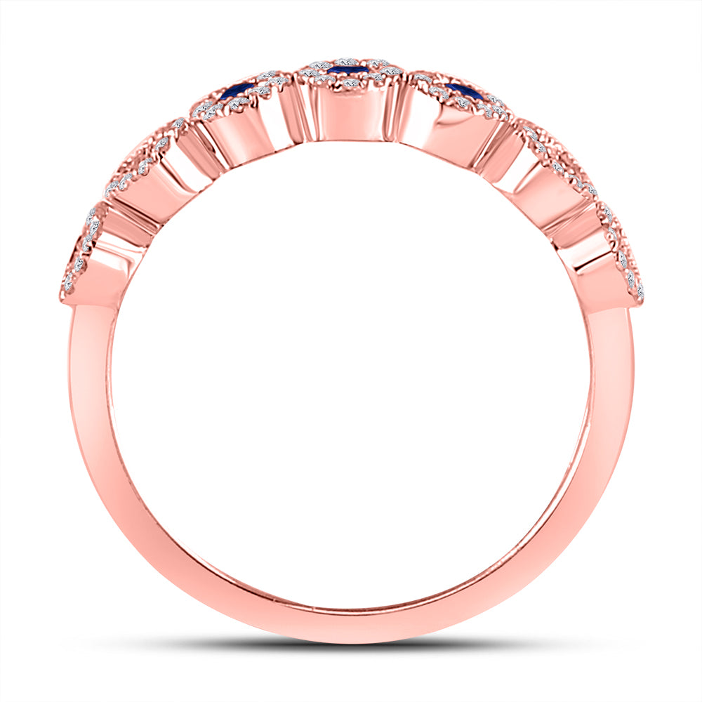 10K Rose Gold Womens Round Blue Sapphire Stackable Band Ring 1/2 Cttw, Womens Size: 5-10