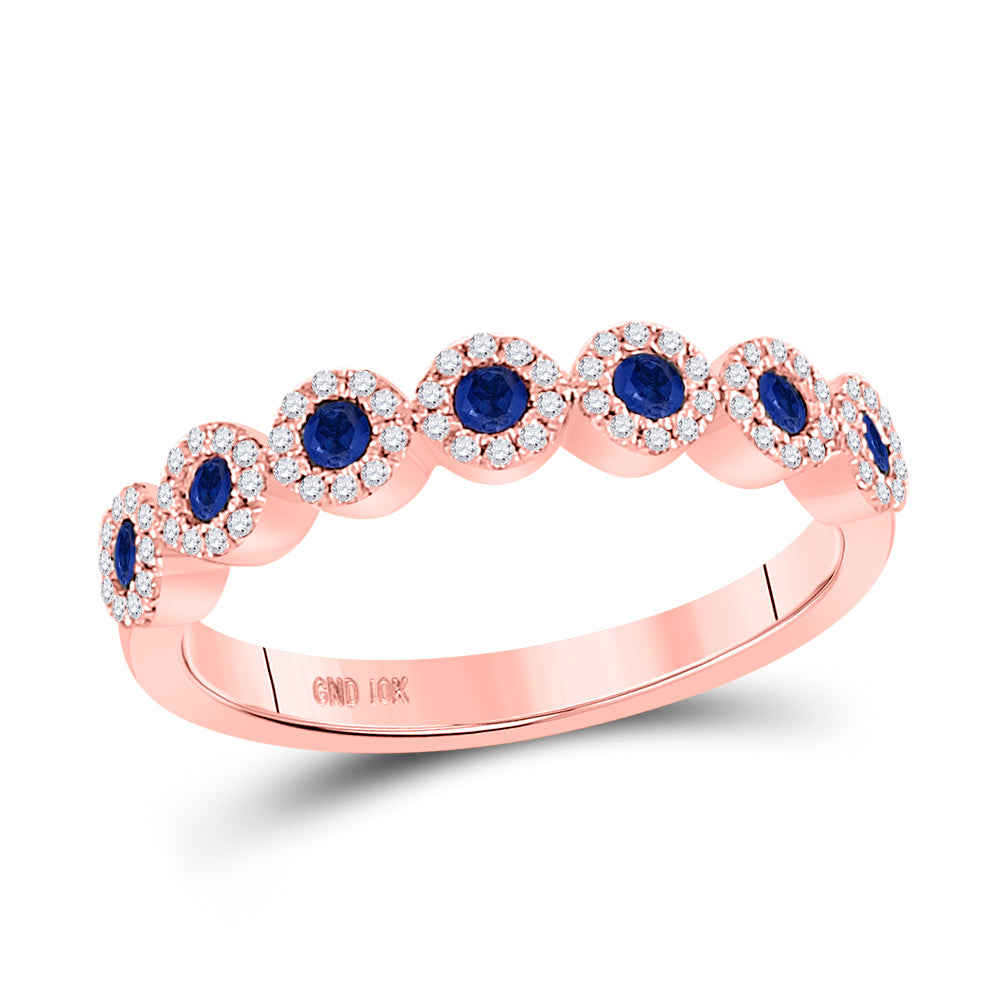 10K Rose Gold Womens Round Blue Sapphire Stackable Band Ring 1/2 Cttw, Womens Size: 5-10