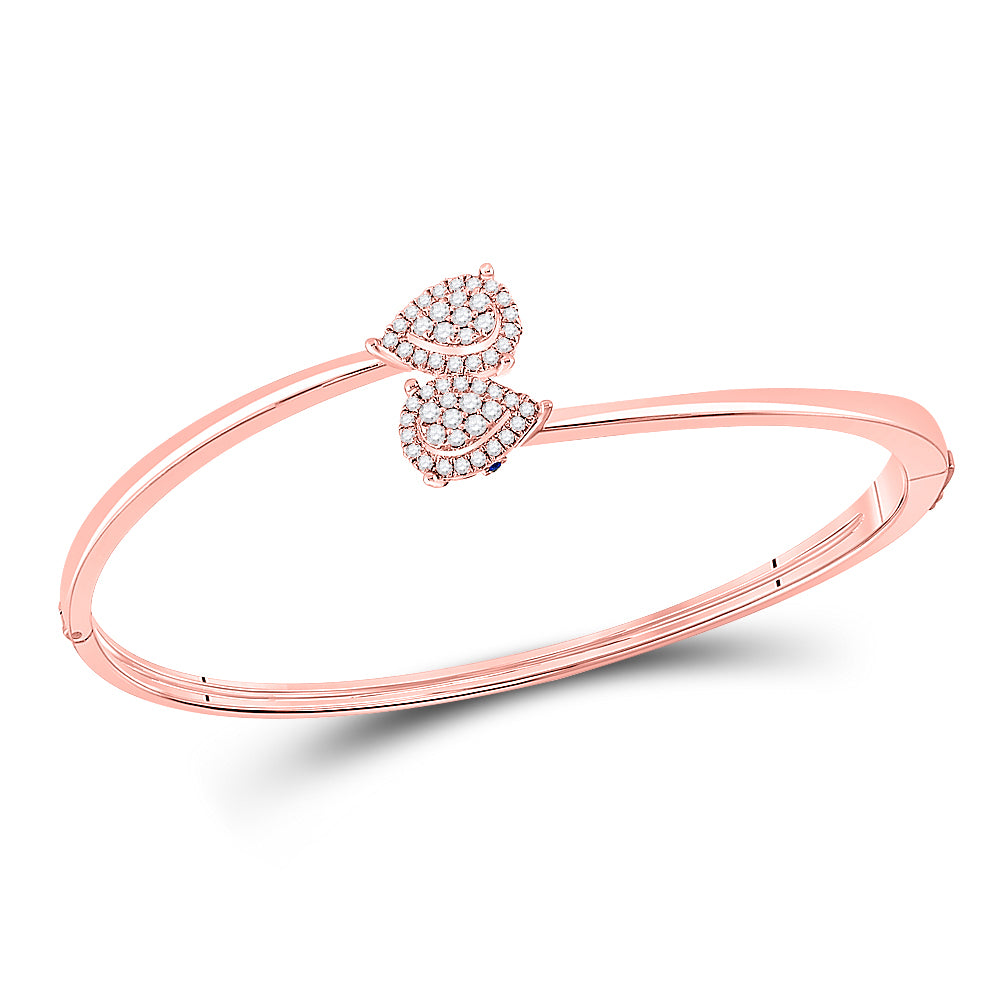14K Rose Gold Womens Round Diamond Bypass Pear Cluster Bracelet 1/2 Cttw