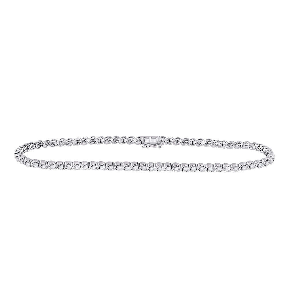 10K White Gold Womens Round Diamond Classic Tennis Bracelet 1ctw