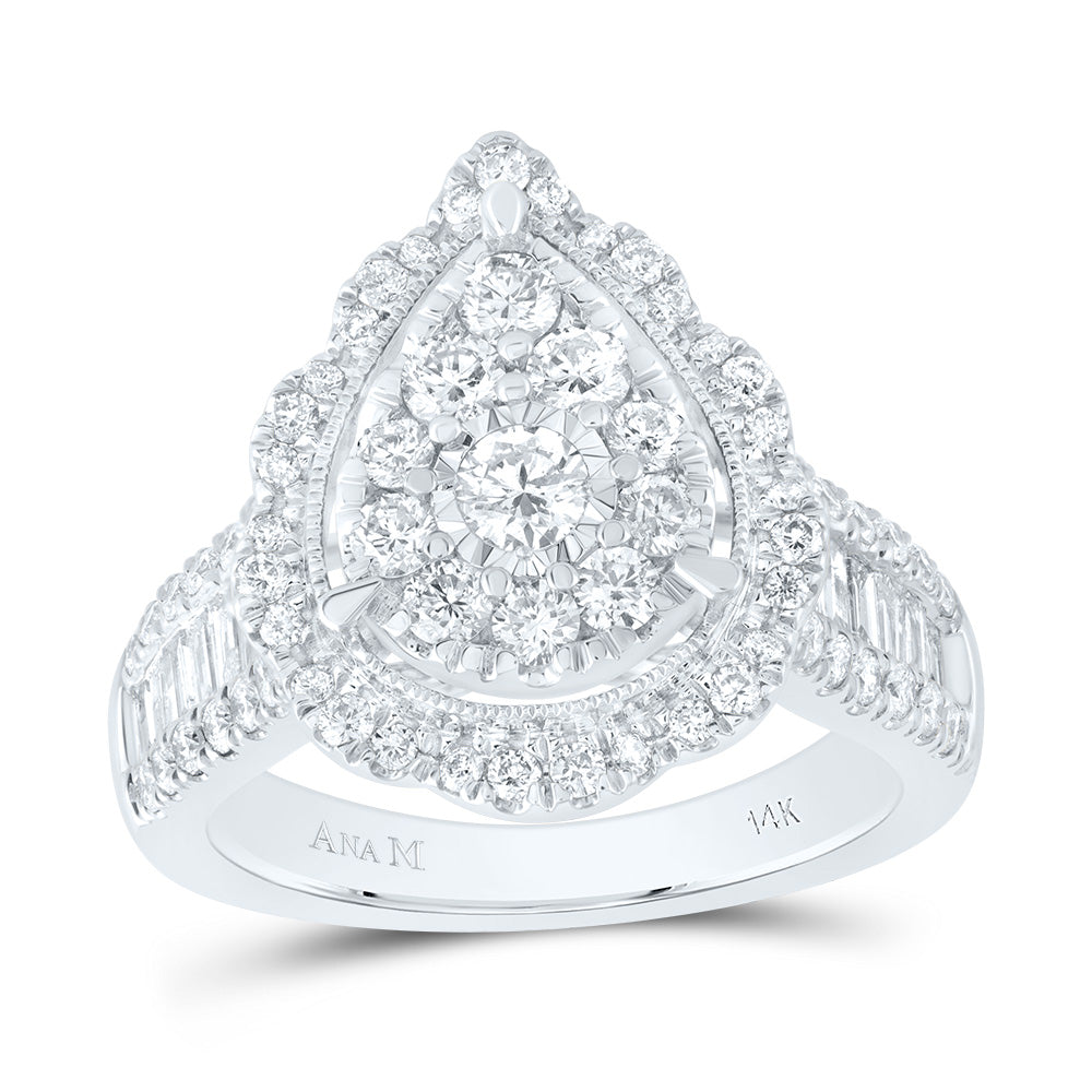14K White Gold Round Diamond Teardrop Bridal Wedding Engagement Ring 1-5/8 Cttw, Womens Size: 5-10