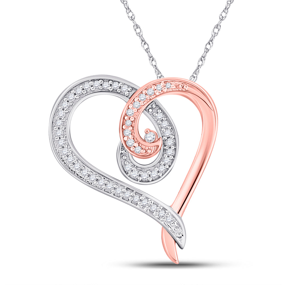 10K Rose Gold Womens Round Diamond Curl Heart Pendant 1/6 Cttw
