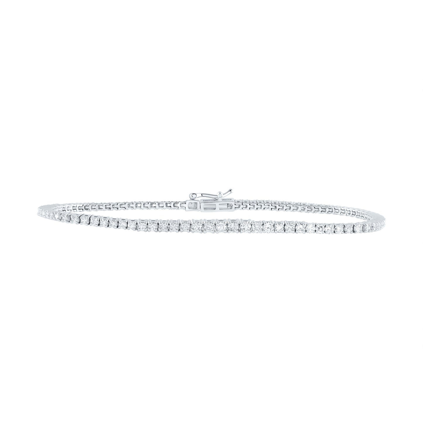 14K White Gold Womens Round Diamond Studded Tennis Bracelet 2ctw