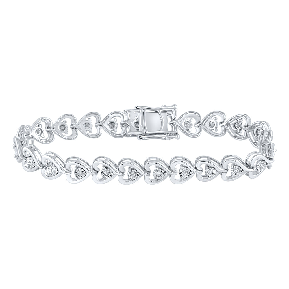 Sterling Silver Womens Round Diamond Heart Tennis Bracelet 1/2ctw