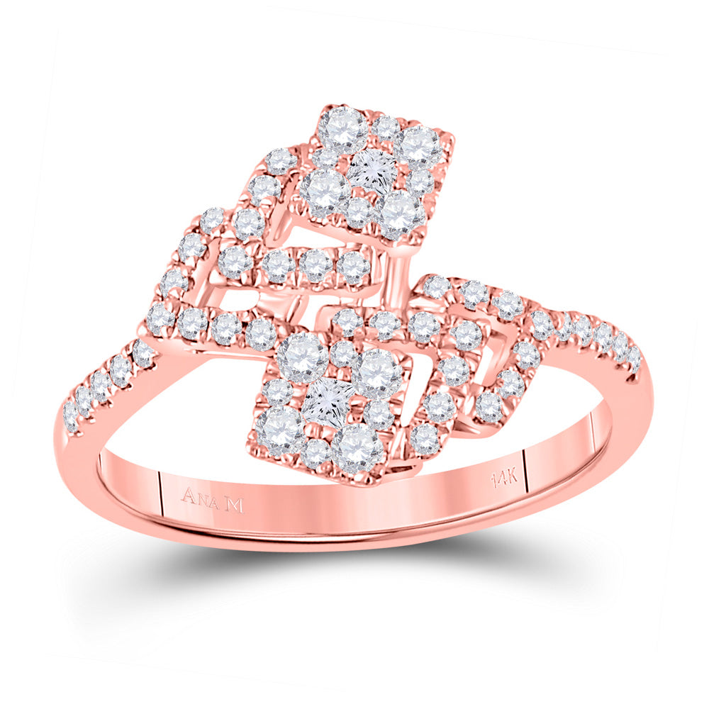 14kt Rose Gold Womens Round Diamond Bridal Wedding Engagement Anniversary Ring 1/2 Cttw, Women Size: 5-9