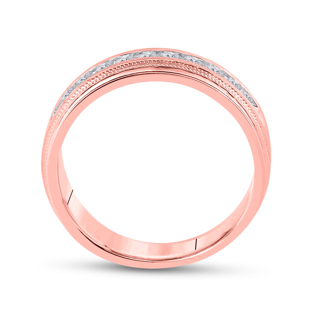 10K Rose Gold Mens Round Diamond Wedding Single Row Band Ring 1/2 Cttw, Mens Size: 7-13