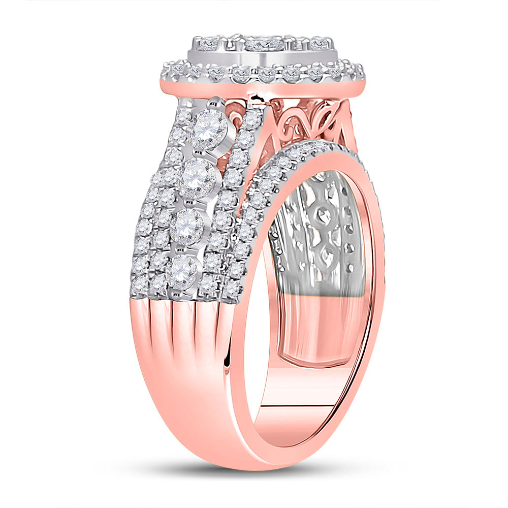 14K Rose Gold Round Diamond Cluster Bridal Wedding Engagement Ring 2 Cttw, Womens Size: 5-10