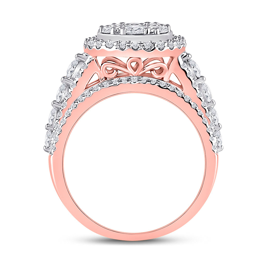 14K Rose Gold Round Diamond Cluster Bridal Wedding Engagement Ring 2 Cttw, Womens Size: 5-10