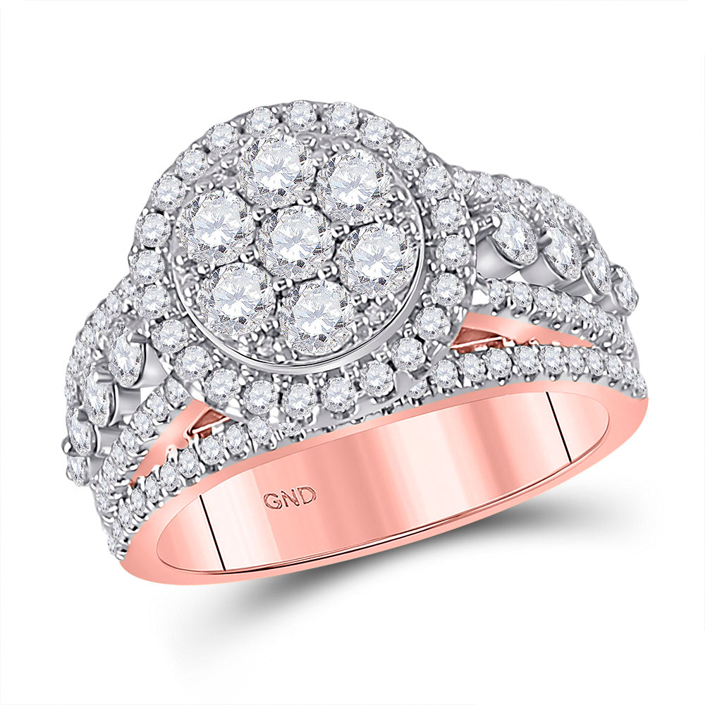 14K Rose Gold Round Diamond Cluster Bridal Wedding Engagement Ring 2 Cttw, Womens Size: 5-10