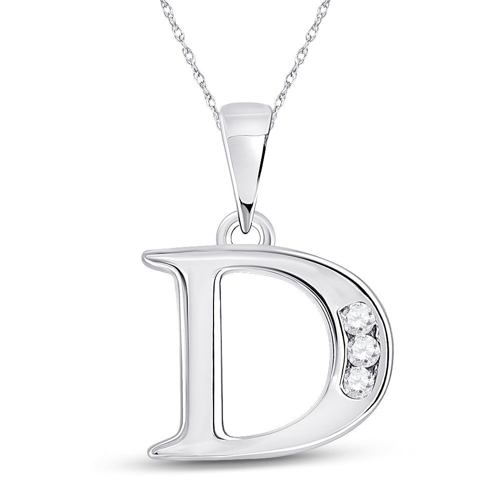 10K White Gold Womens Round Diamond Initial Letter Pendant