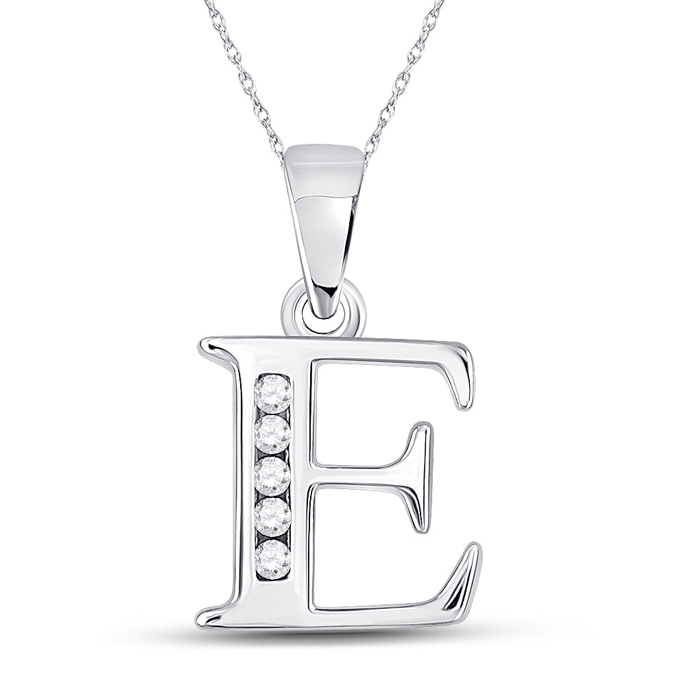 10K White Gold Womens Round Diamond Initial Letter Pendant