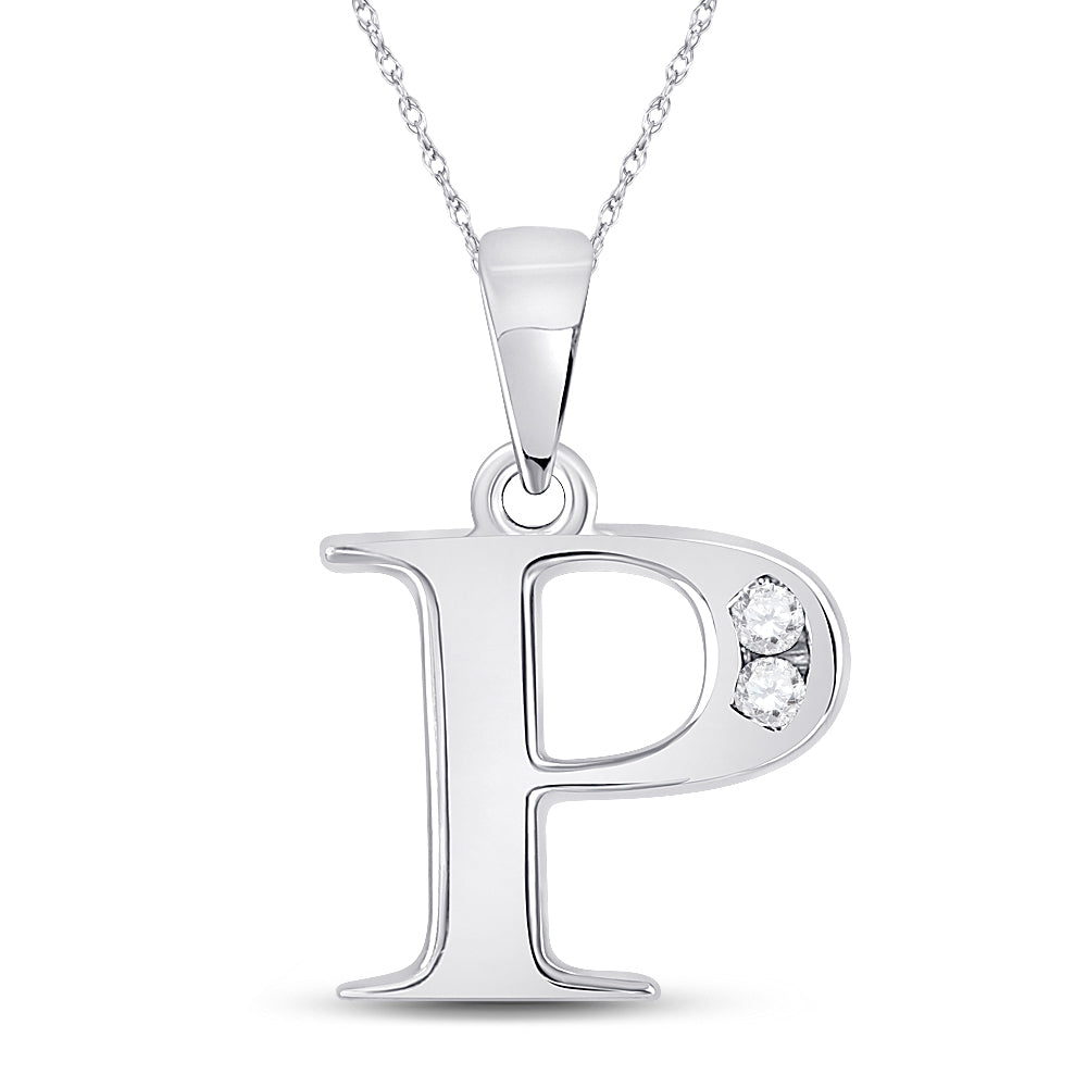 10K White Gold Womens Round Diamond Initial Letter Pendant