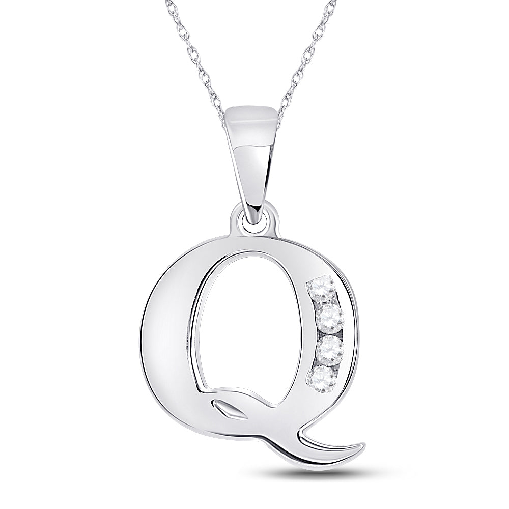 10K White Gold Womens Round Diamond Initial Letter Pendant