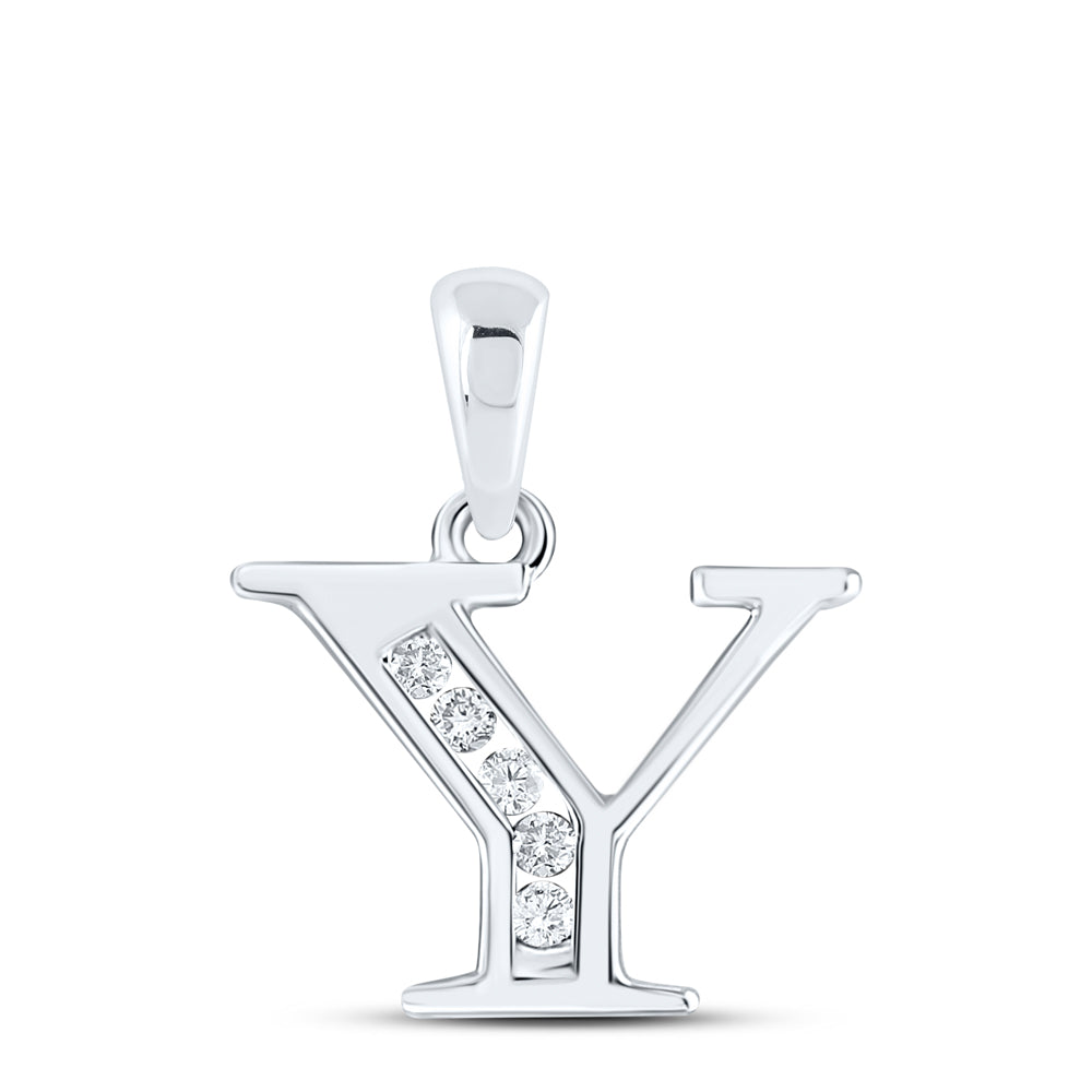 10K White Gold Womens Round Diamond Initial Letter Pendant