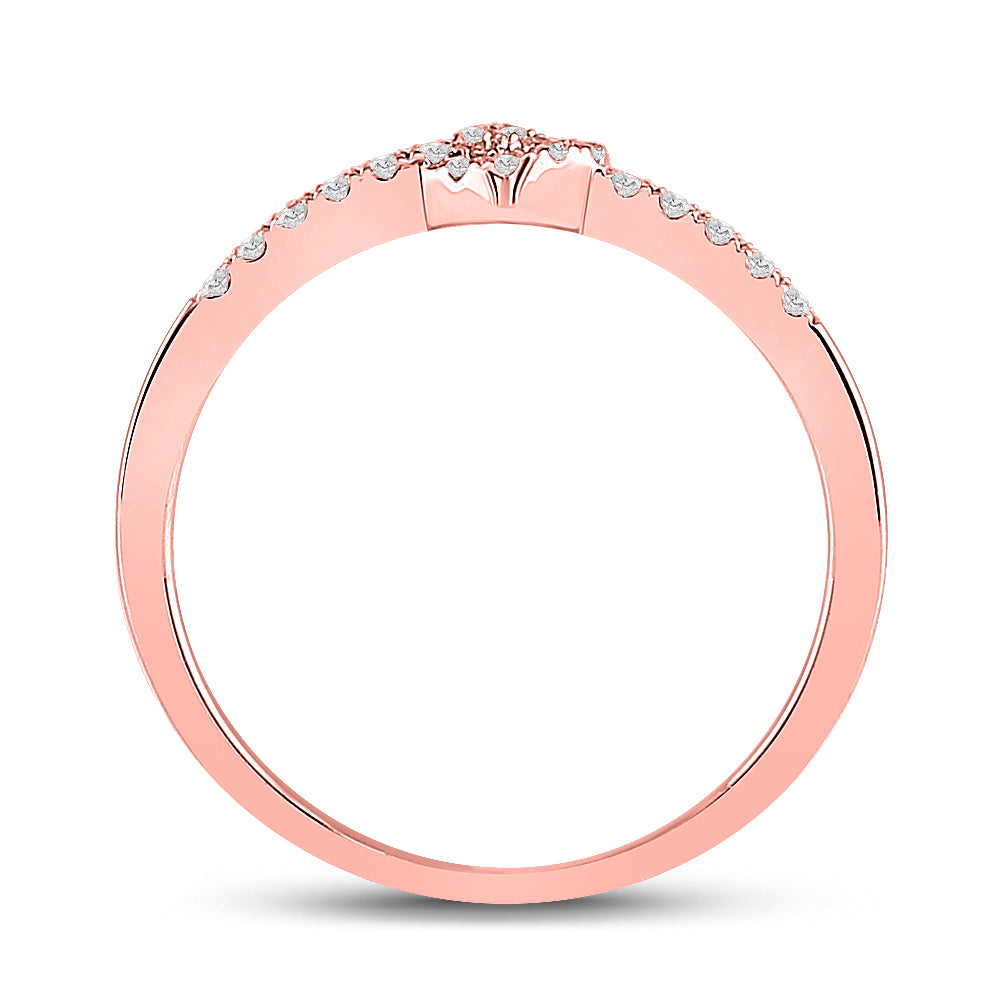 10K Rose Gold Womens Round Diamond Heart Knot Stackable Band Ring 1/8 Cttw, Womens Size: 5-10