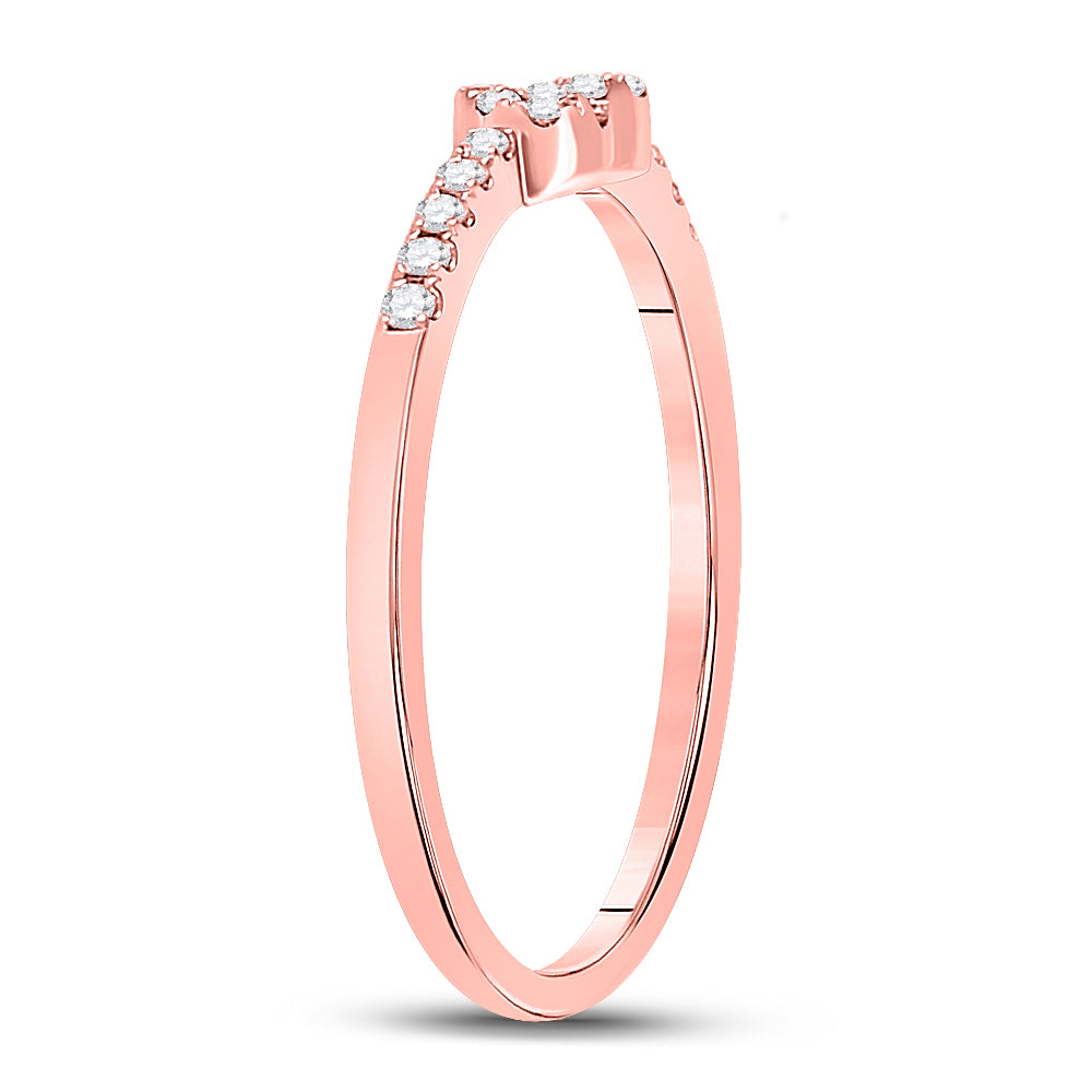 10K Rose Gold Womens Round Diamond Heart Knot Stackable Band Ring 1/8 Cttw, Womens Size: 5-10