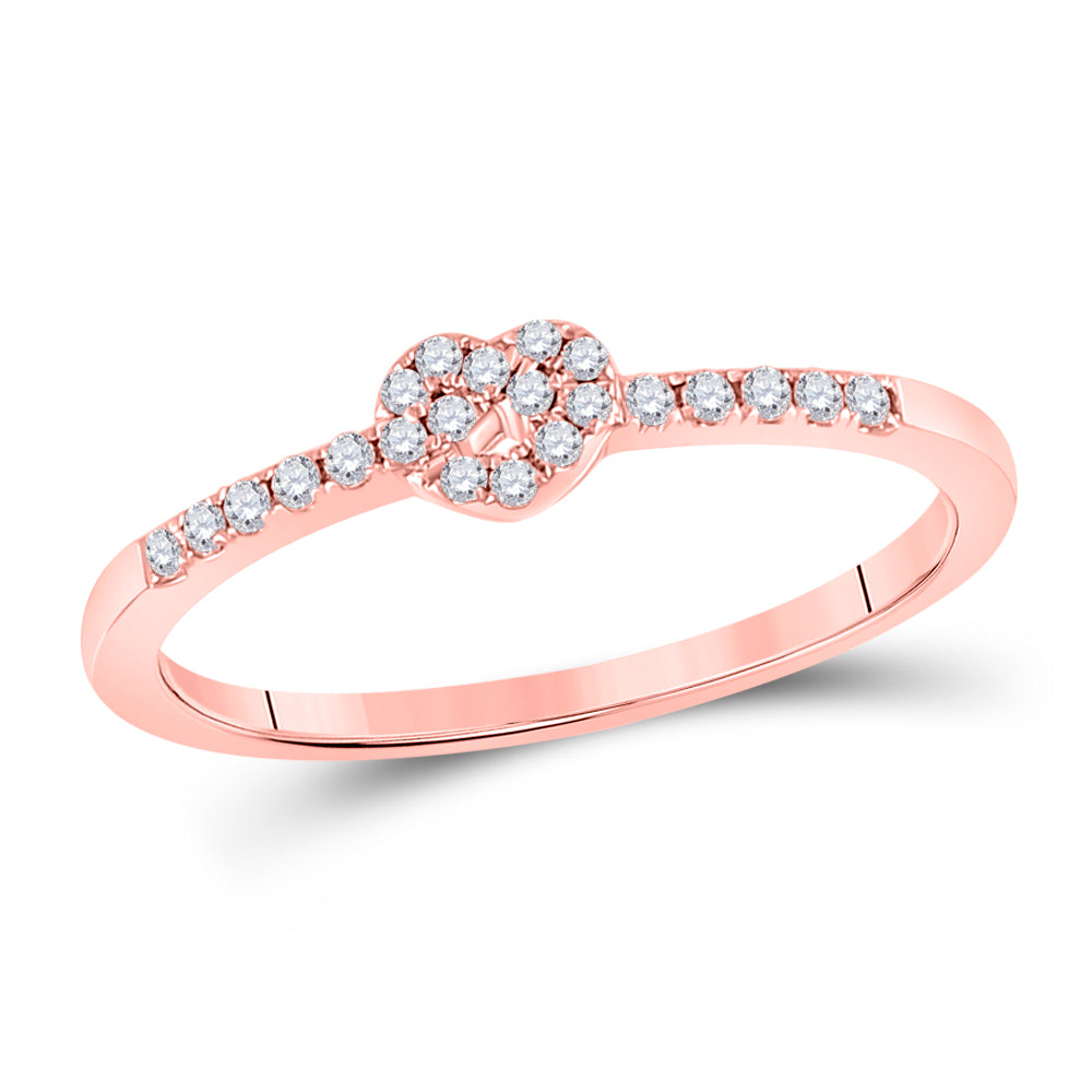 10K Rose Gold Womens Round Diamond Heart Knot Stackable Band Ring 1/8 Cttw, Womens Size: 5-10