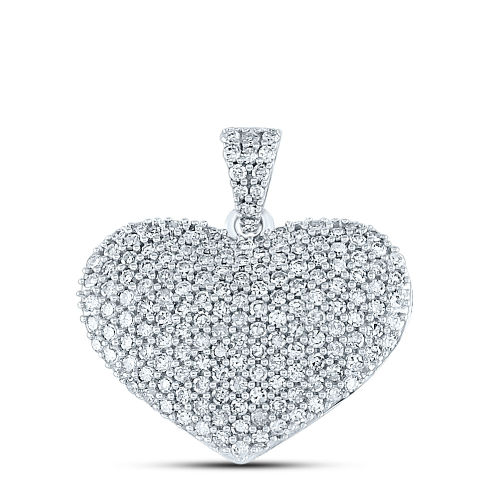 14K White Gold Womens Round Diamond Charmed Heart Pendant 1 Cttw