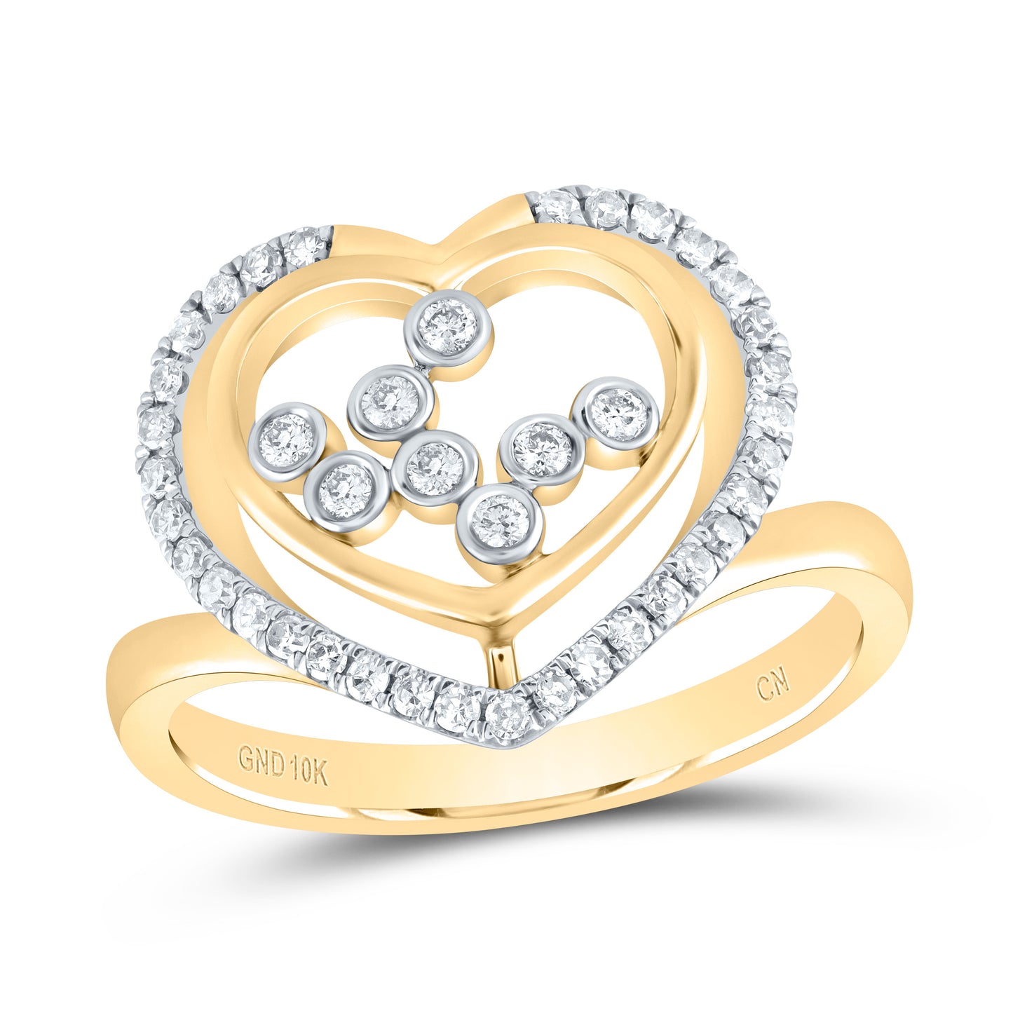 10kt Yellow Gold 1/3 Cttw Diamond Heart Wedding Engagement Anniversary Ring, Women Size: 5-9