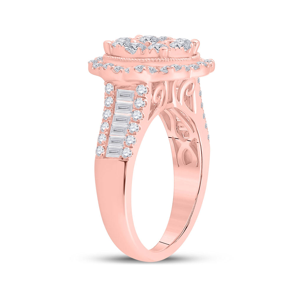 14K Rose Gold Womens Round Diamond Floral Cluster Bridal Wedding Engagement Ring 1-5/8 Cttw, Womens Size: 5-10