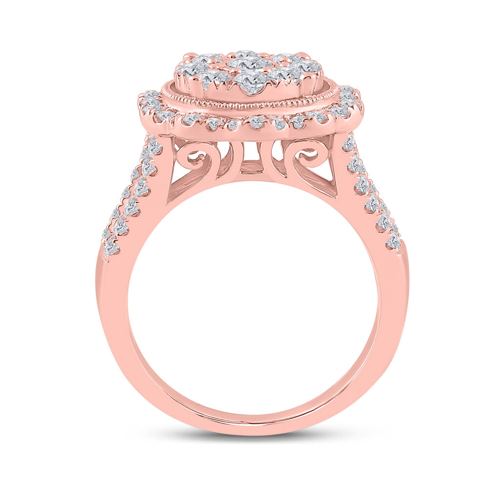 14K Rose Gold Womens Round Diamond Floral Cluster Bridal Wedding Engagement Ring 1-5/8 Cttw, Womens Size: 5-10