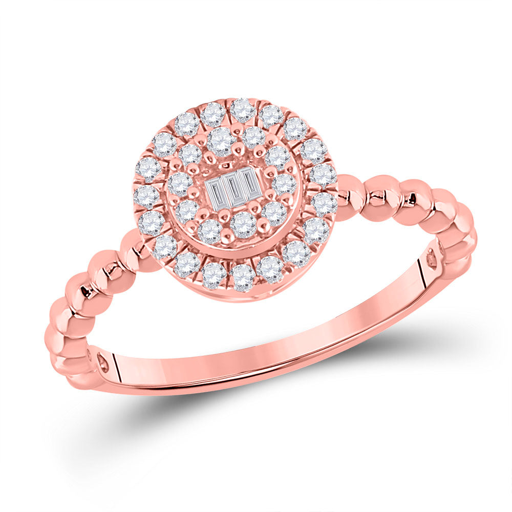 10K Rose Gold Womens Baguette Diamond Circle Cluster Ring 1/4 Cttw, Womens Size: 5-10