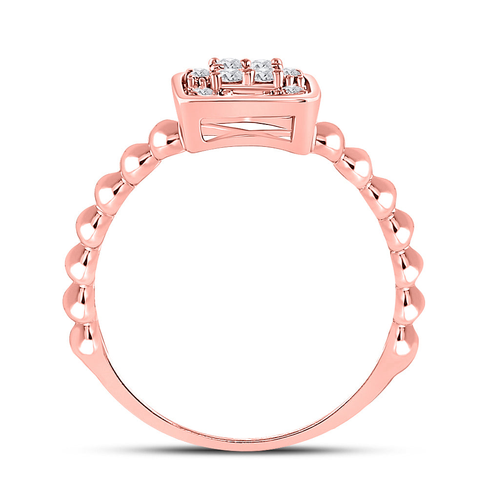 10K Rose Gold Womens Round Diamond Square Cluster Ring 1/4 Cttw, Womens Size: 5-10