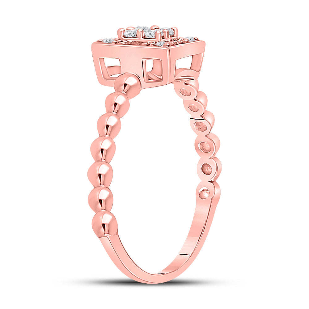 10K Rose Gold Womens Round Diamond Square Cluster Ring 1/4 Cttw, Womens Size: 5-10