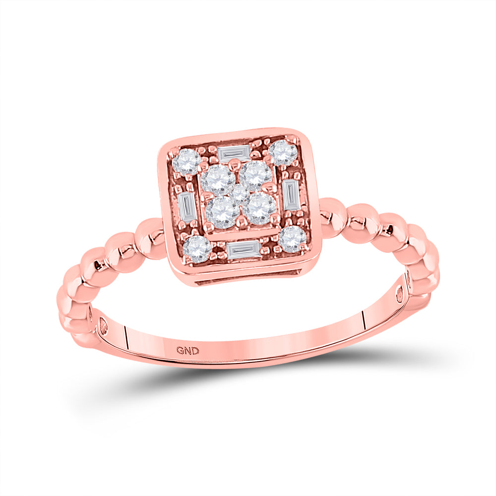 10K Rose Gold Womens Round Diamond Square Cluster Ring 1/4 Cttw, Womens Size: 5-10