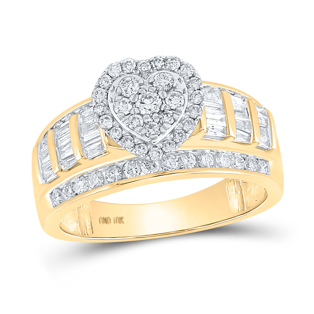 10K Yellow Gold Round Diamond Heart Bridal Wedding Engagement Ring 1 Cttw, Womens Size: 5-10