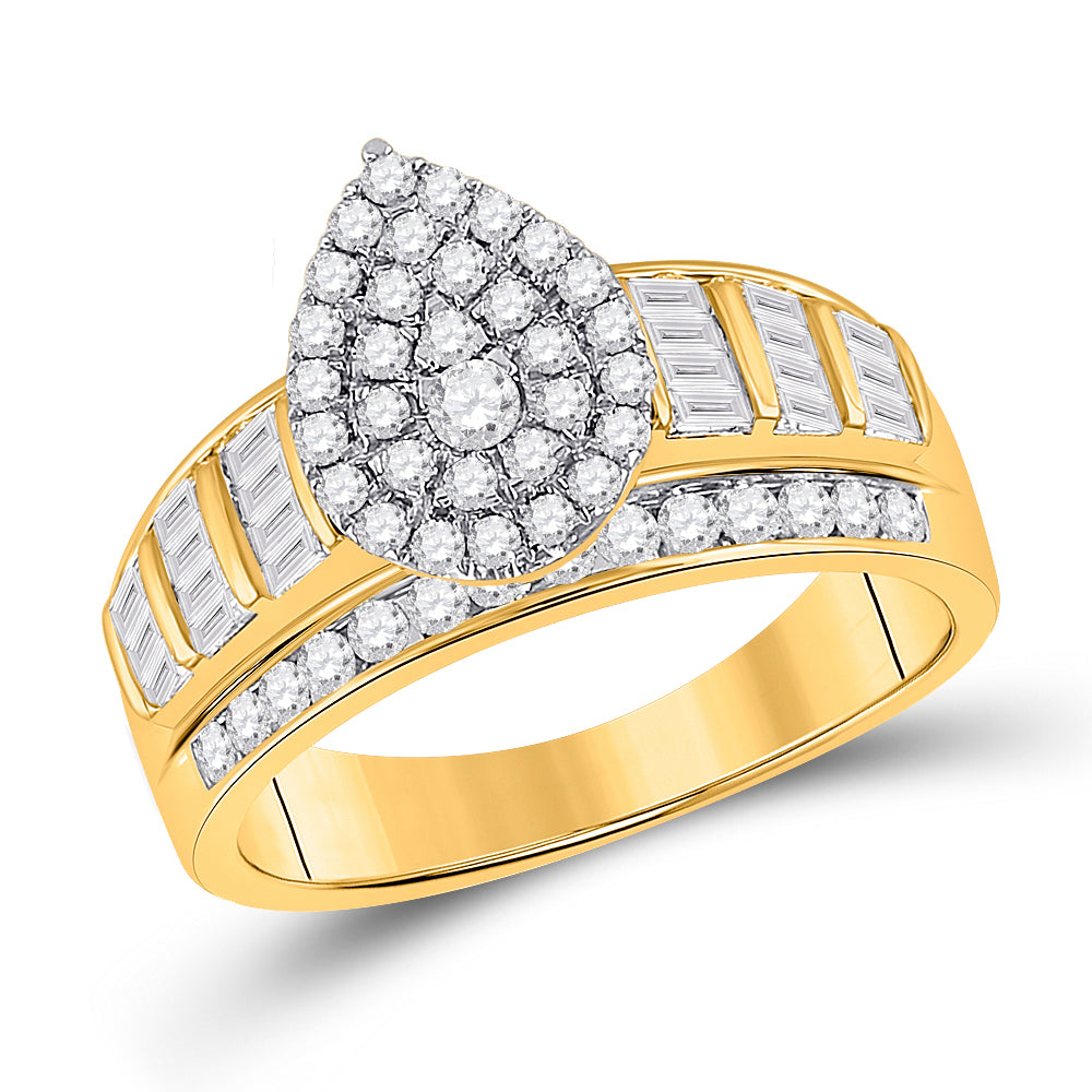 10K Yellow Gold Round Diamond Teardrop Bridal Wedding Engagement Ring 1 Cttw, Womens Size: 5-10