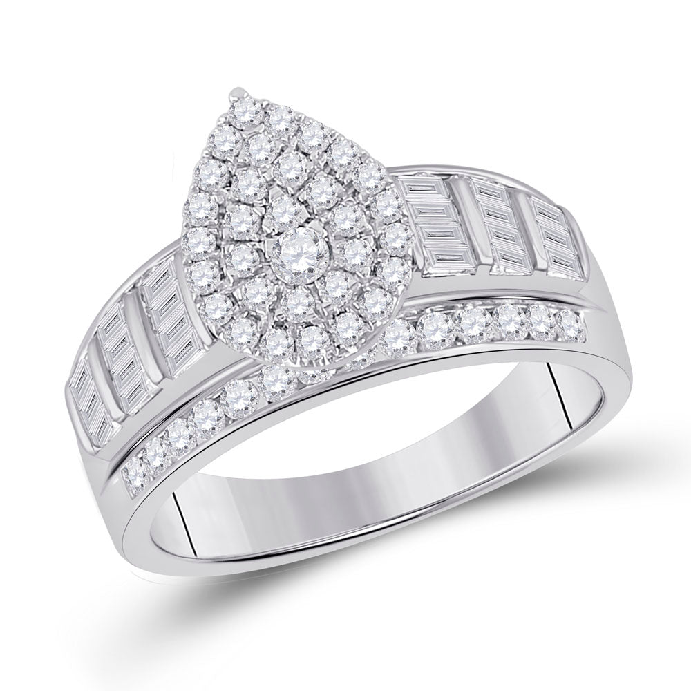10K White Gold Baguette Diamond Cluster Bridal Wedding Engagement Ring 1 Cttw, Womens Size: 5-10