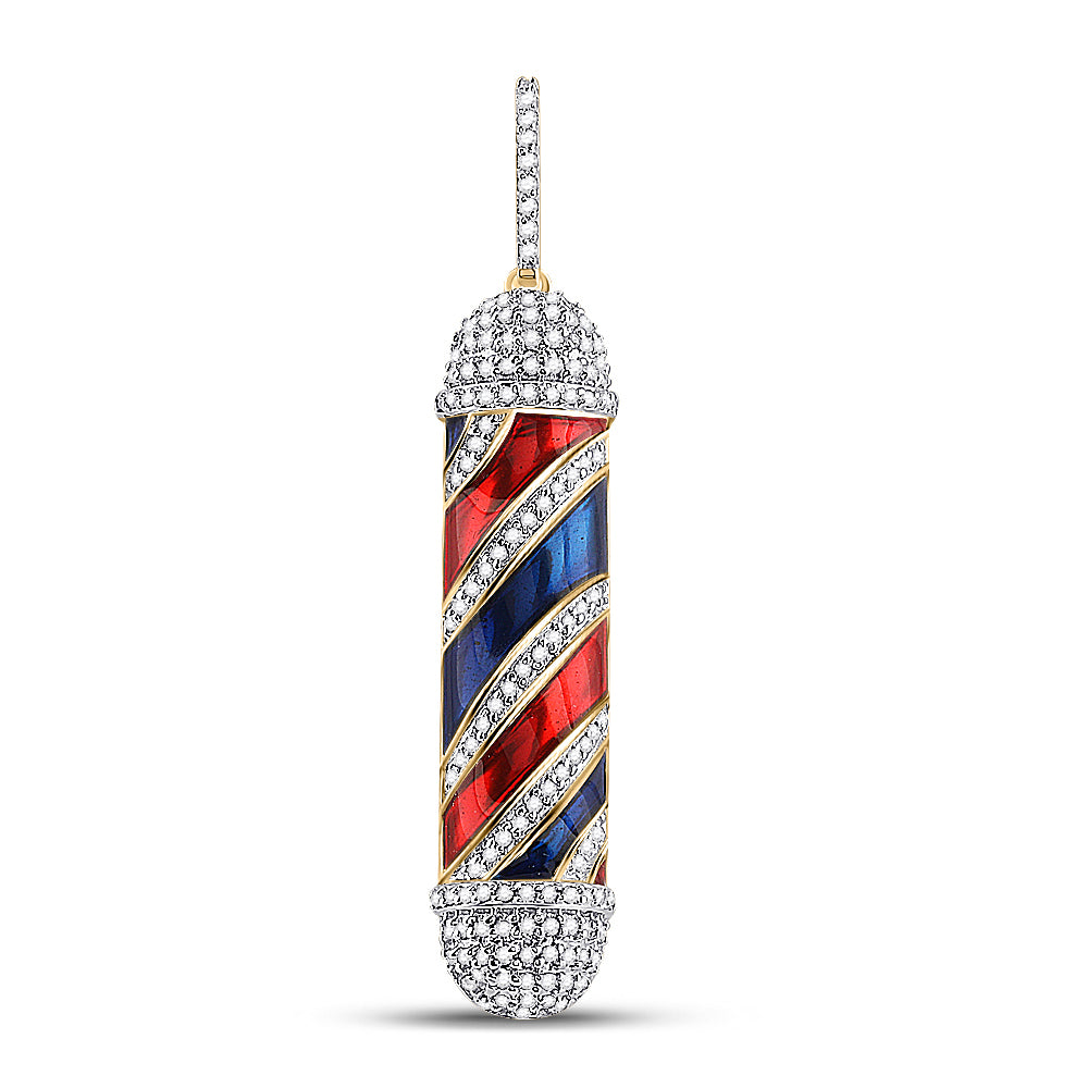 10K Yellow Gold Mens Round Diamond Barber Pole Charm Pendant 3/8 Cttw, Length: 1.8 In, Width: 0.35 In