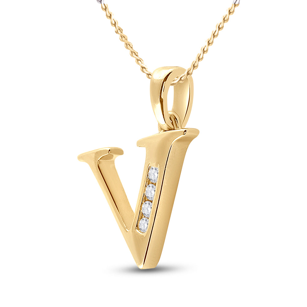10K Yellow Gold Womens Round Diamond Initial Letter Pendant
