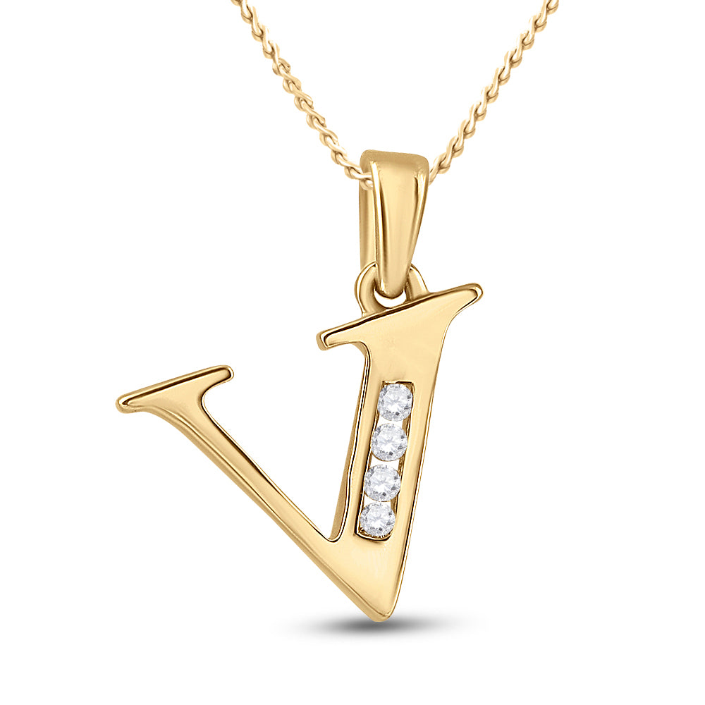 10K Yellow Gold Womens Round Diamond Initial Letter Pendant