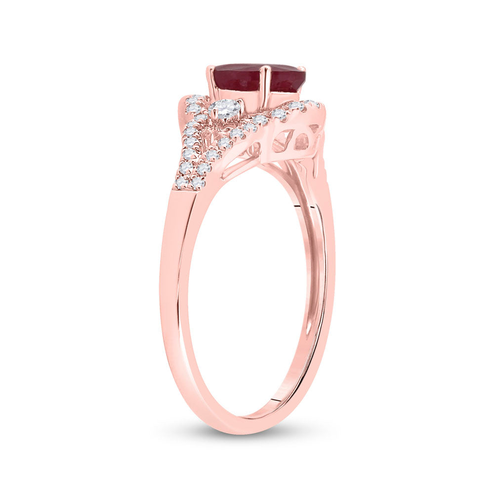 14K Rose Gold Womens Oval Ruby Solitaire Diamond Ring 1-5/8 Cttw, Womens Size: 5-10