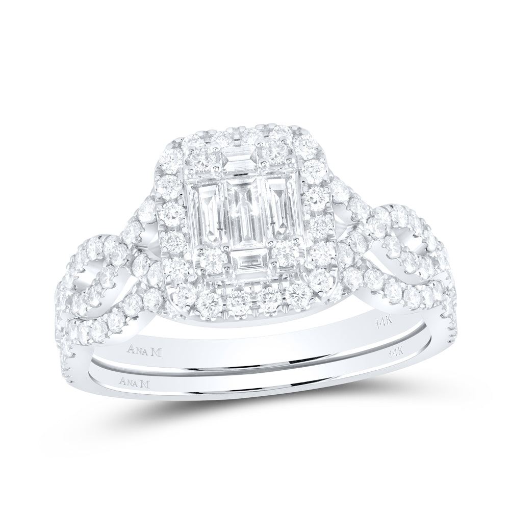 14K White Gold Baguette Diamond Bridal Wedding Ring Band Set 1 Cttw, Womens Size: 5-10