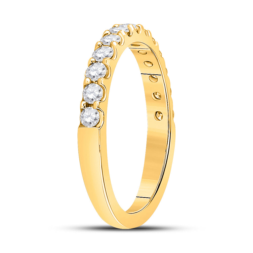 14kt Yellow Gold Womens Round Diamond Wedding Single Row Band 1/2ctw
