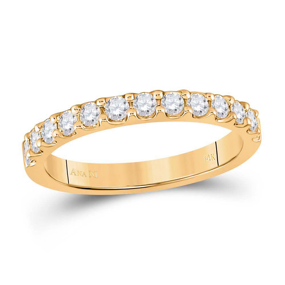 14kt Yellow Gold Womens Round Diamond Wedding Single Row Band 1/2ctw