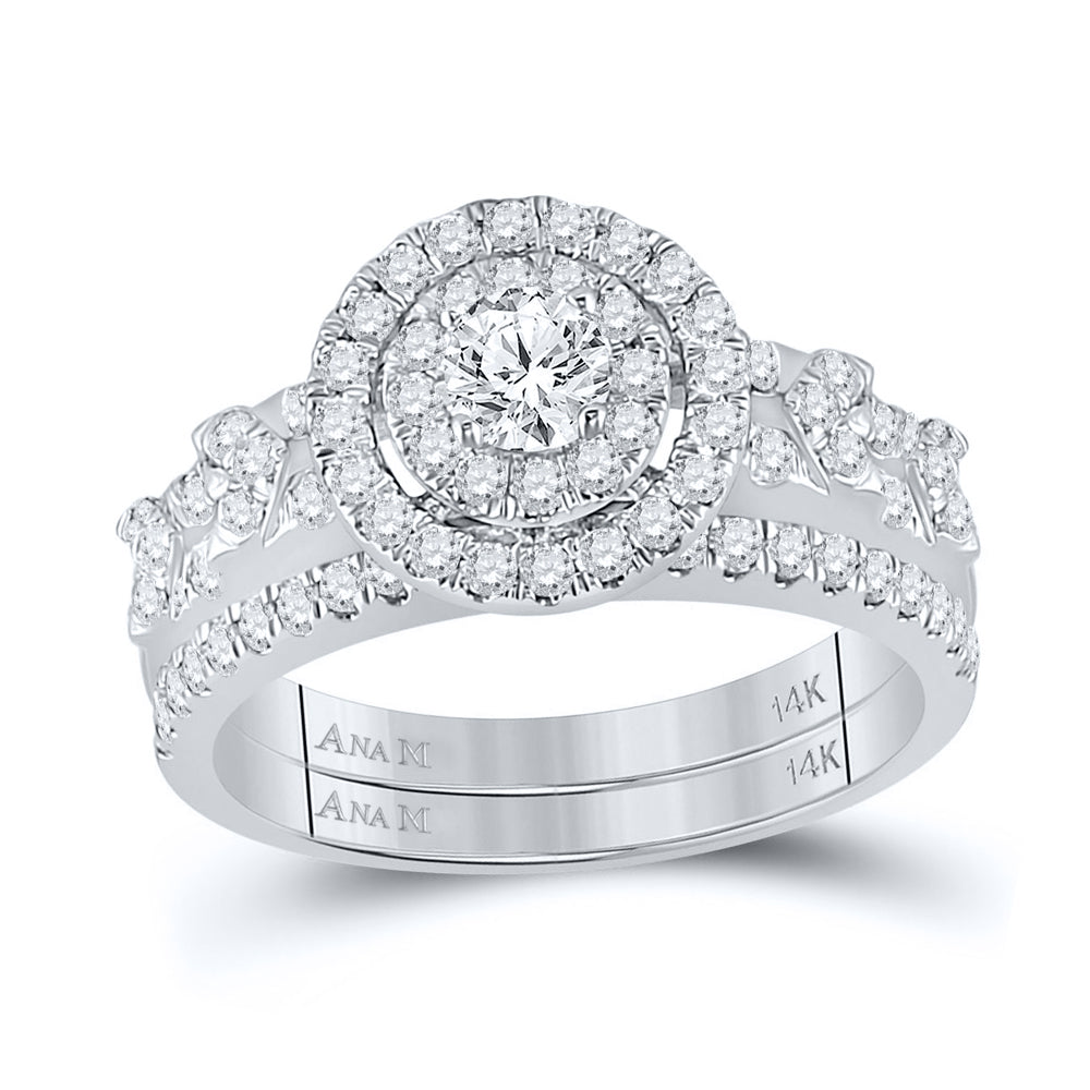 14kt White Gold Womens Round Diamond Bridal Wedding Engagement Anniversary Ring Band Set 1.00 Cttw, Women Size: 5-9