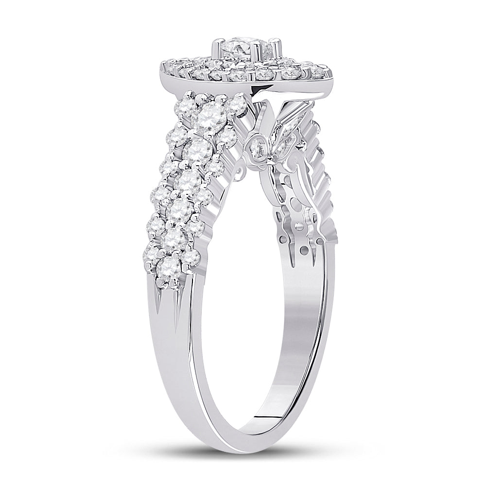 14K White Gold Round Diamond Halo Bridal Wedding Engagement Ring 1-1/5 Cttw, Womens Size: 5-10