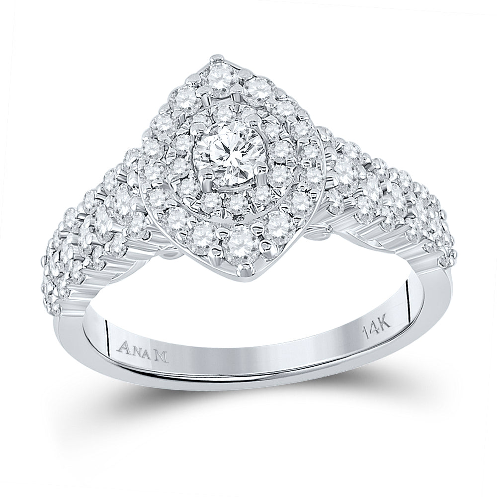 14K White Gold Round Diamond Halo Bridal Wedding Engagement Ring 1-1/5 Cttw, Womens Size: 5-10
