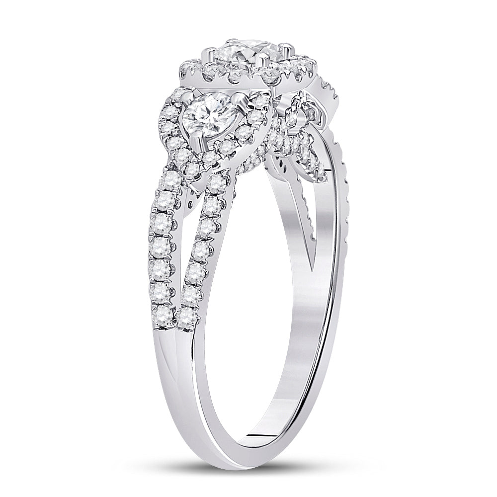 14K White Gold Round Diamond 3-stone Bridal Wedding Engagement Ring 1-1/4 Cttw, Womens Size: 5-10