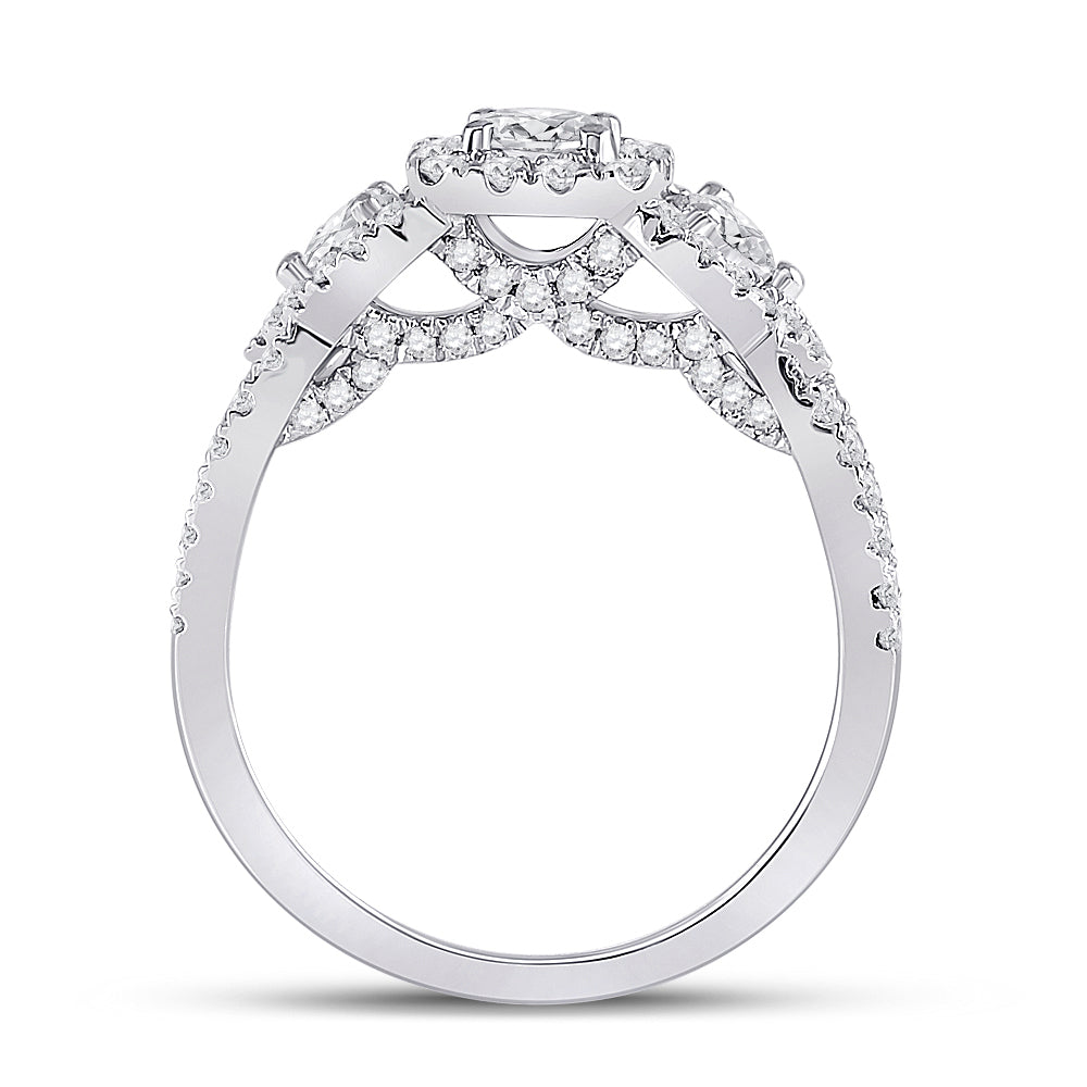14K White Gold Round Diamond 3-stone Bridal Wedding Engagement Ring 1-1/4 Cttw, Womens Size: 5-10