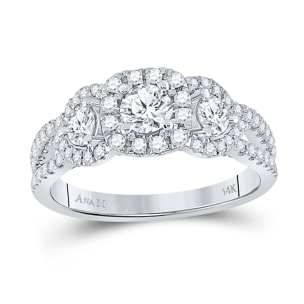 14K White Gold Round Diamond 3-stone Bridal Wedding Engagement Ring 1-1/4 Cttw, Womens Size: 5-10