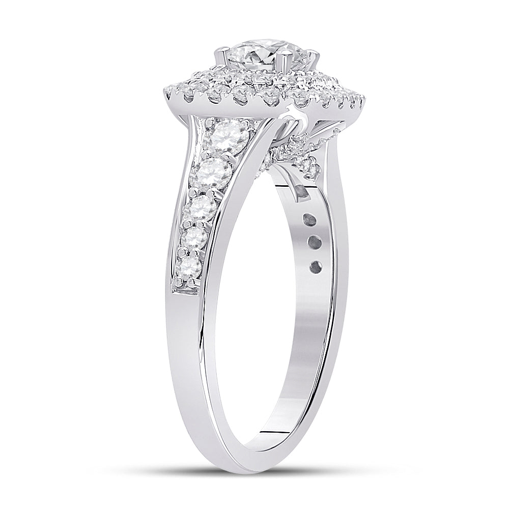 14K White Gold Round Diamond Halo Bridal Wedding Engagement Ring 1-3/4 Cttw, Womens Size: 5-10