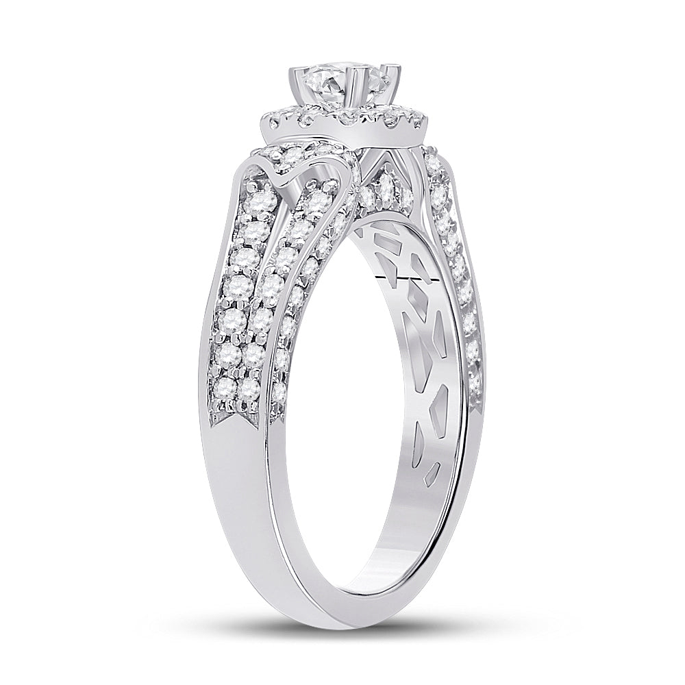 14K White Gold Round Diamond Halo Bridal Wedding Engagement Ring 1-1/5ctw, Women's Size: 5-10