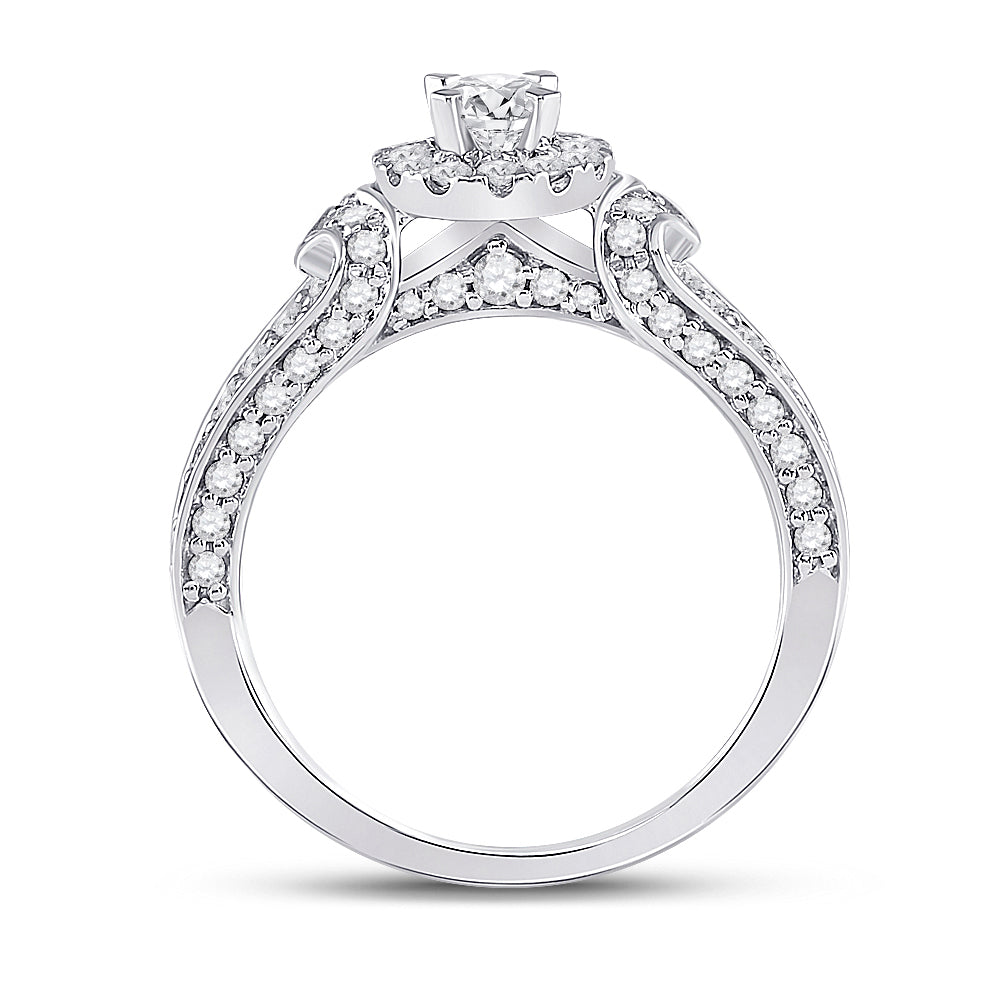 14K White Gold Round Diamond Halo Bridal Wedding Engagement Ring 1-1/5ctw, Women's Size: 5-10